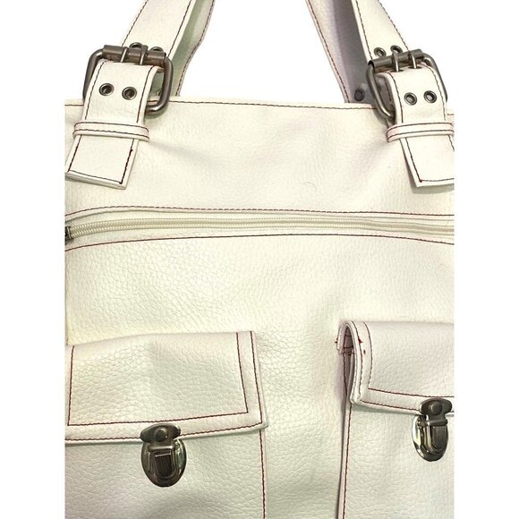 White Shoulder Bag Multiple Compartments Silver Hardware Adjustable Straps NWOT - Picture 3 of 10